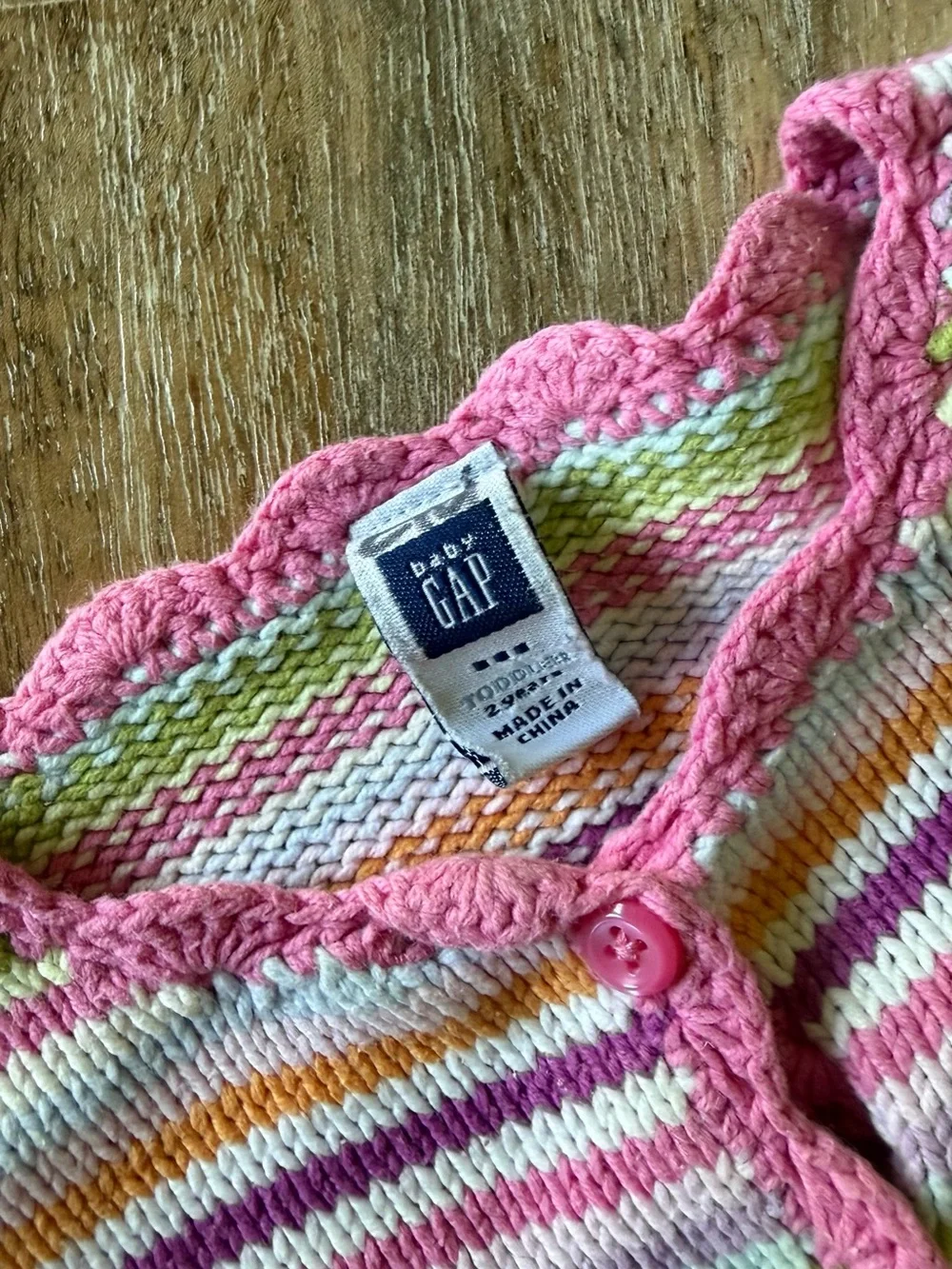 GAP Pink Stripe Scallop-Edge Knit Cardigan